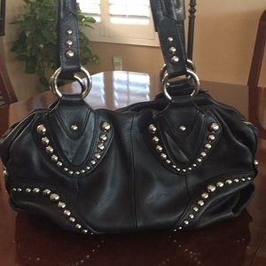 B Makowsky black soft leather handbag with studs.